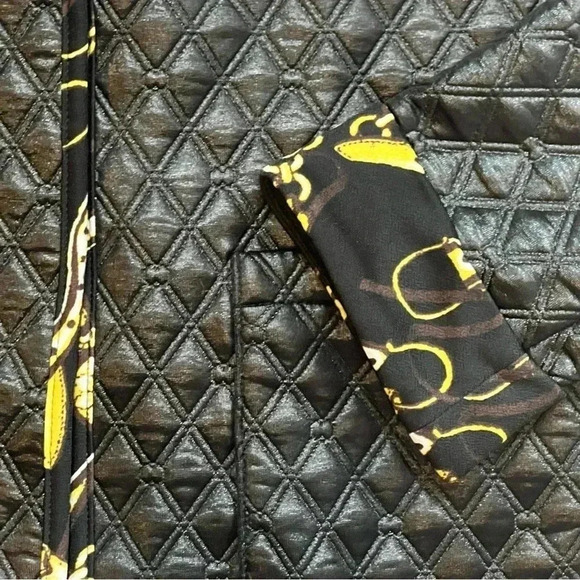 ROZ & ALI JACKET BLACK AND GOLD PRINT QUILTED LONG POCKETS SIZE SMALL - Picture 4 of 10